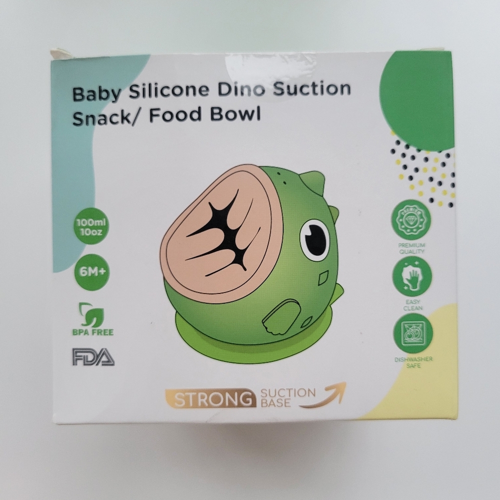Yellow Dino Silicone Snack Bowl Baby Suction Cup Scrap Collector